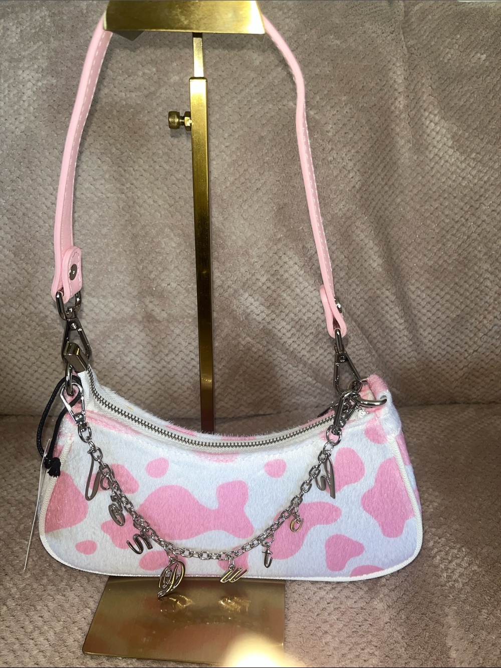 Von Dutch Pink & White Cowprint Mini Shoulder Bag New Without Tags - Picture 4 of 10